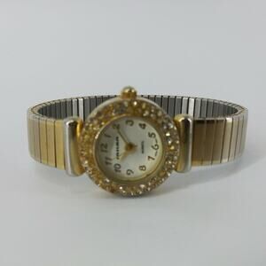 Vintage Milan Womens Gold Tone Stretch Bracelet Wristwatch with Rhinestones